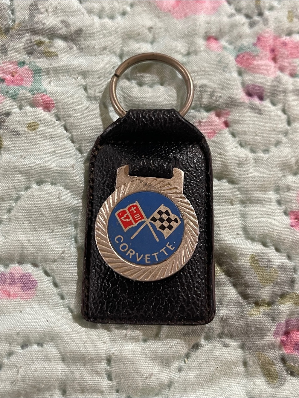 Vintage 1970’s Corvette Keychain with Emblem - Blue & Black